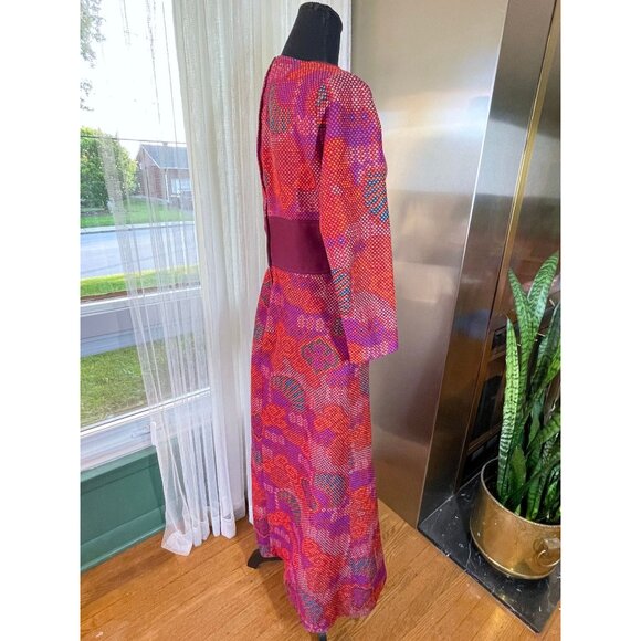 Vintage 70s dress, MOD magenta, hot pink, orange abstract pattern - Picture 6 of 10